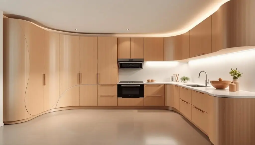 Curved kitchen cabinetry