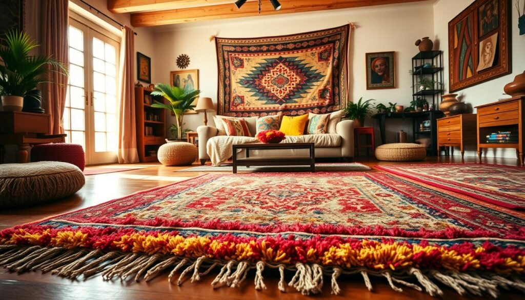 global inspiration home decor with colorful rugs