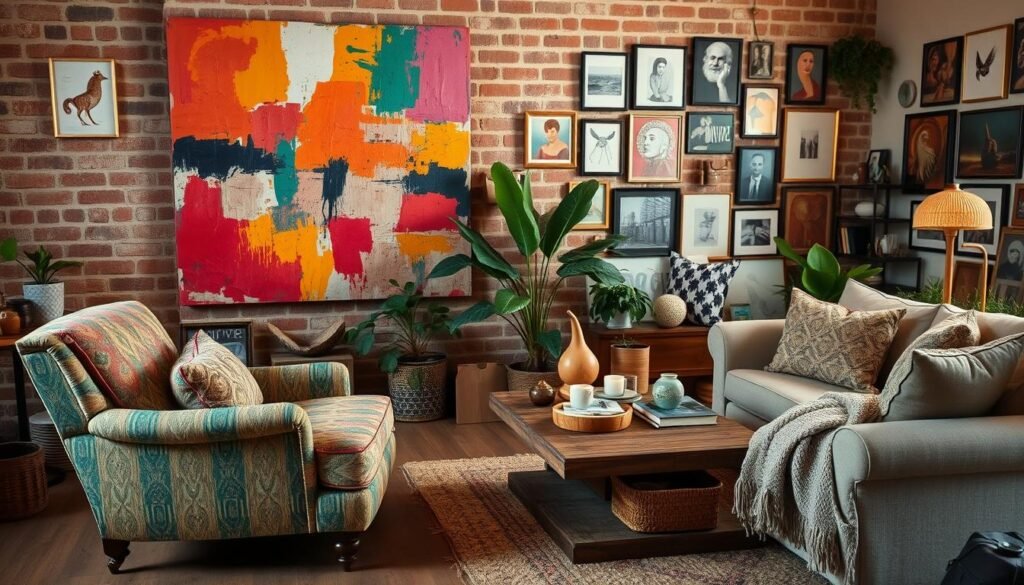 statement piece anchoring eclectic room