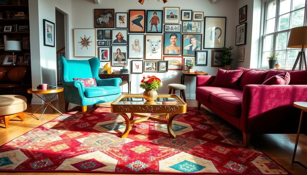 bold colors and textural contrasts in eclectic design