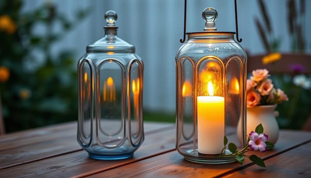 DIY summer lanterns from thrifted glassware