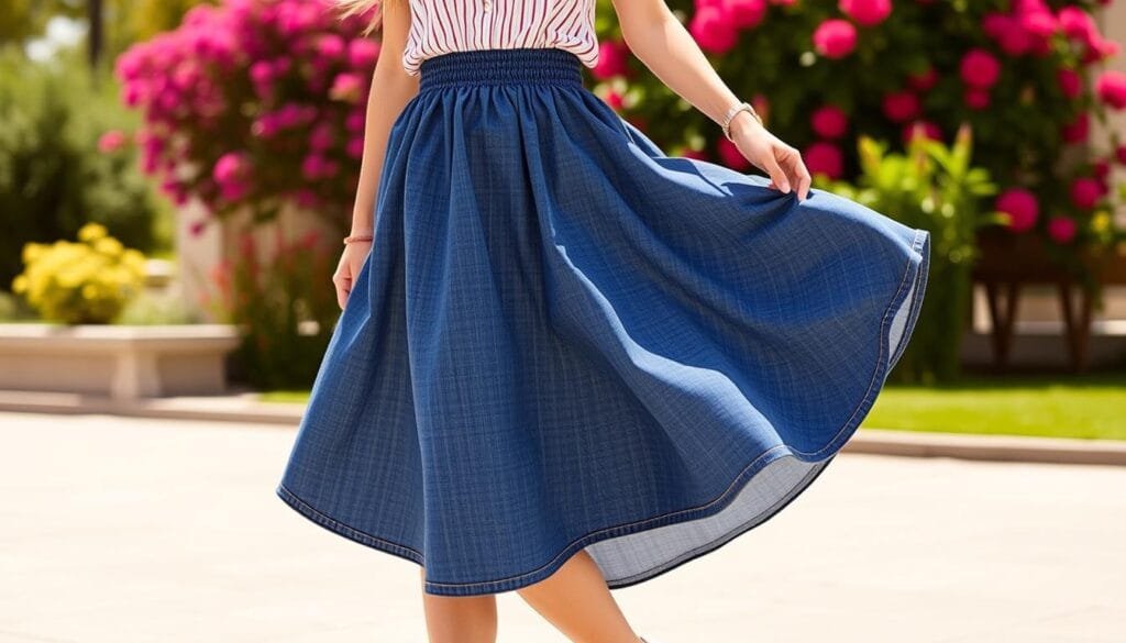 Madewell Smocked-Waist Denim Midi Skirt
