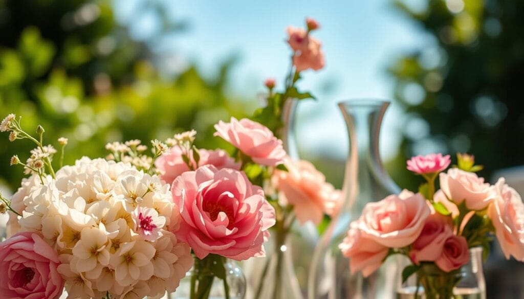 summer flowers in glass vases
