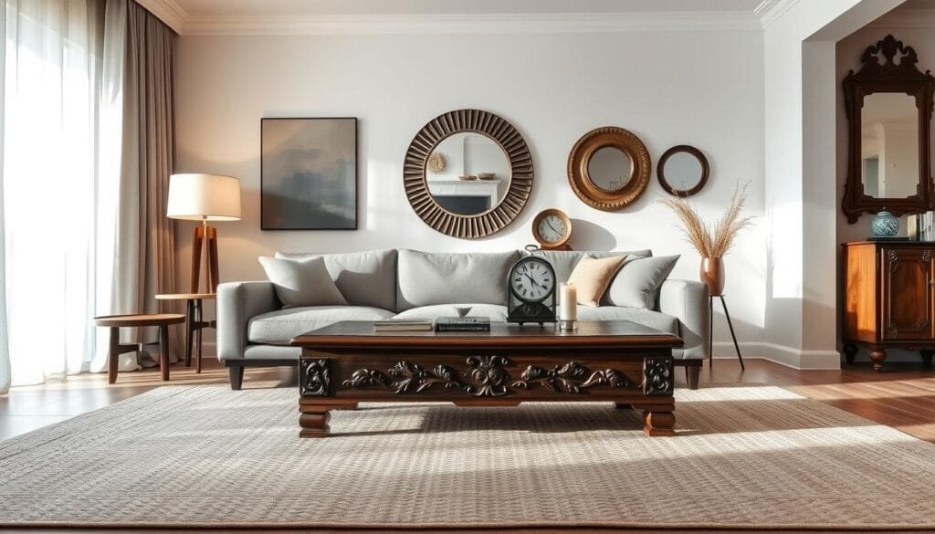 mixing modern furniture with antique accents