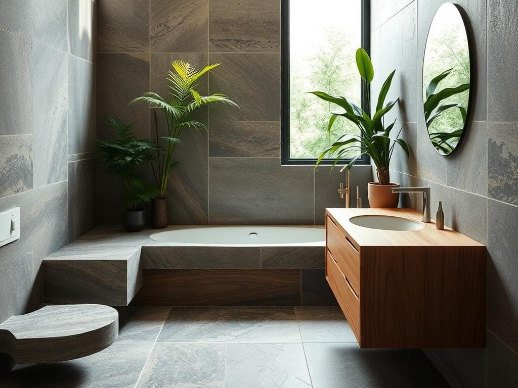 A bathroom showcasing biophilic elements from 2026 Home Interior Design Trends