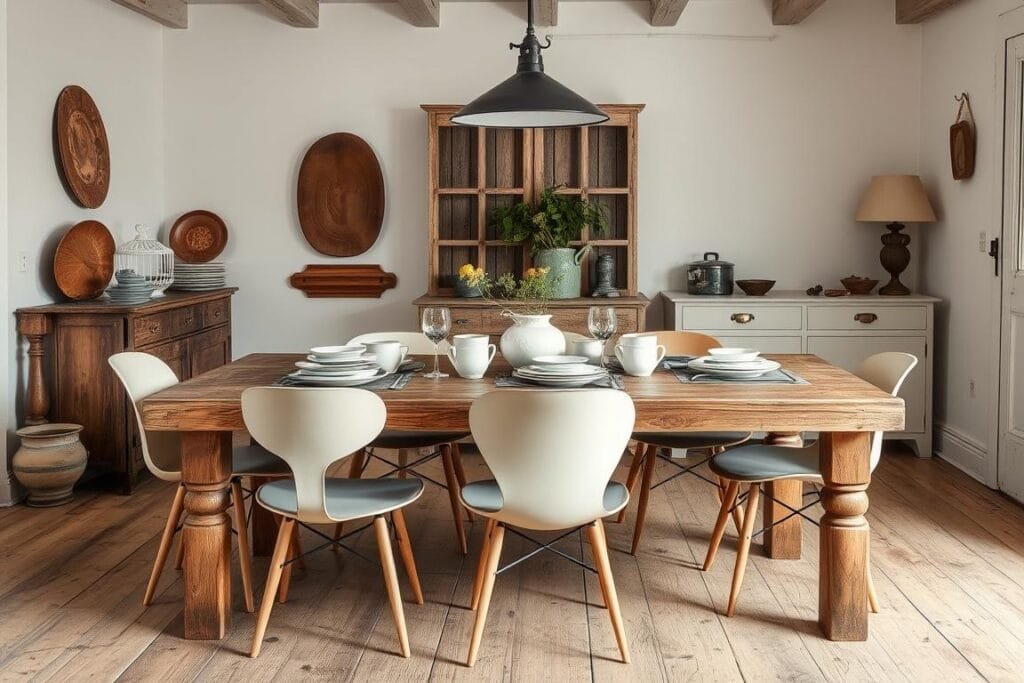 A dining area showcasing the 2026 Home Interior Design Trends with antique furniture and modern accents