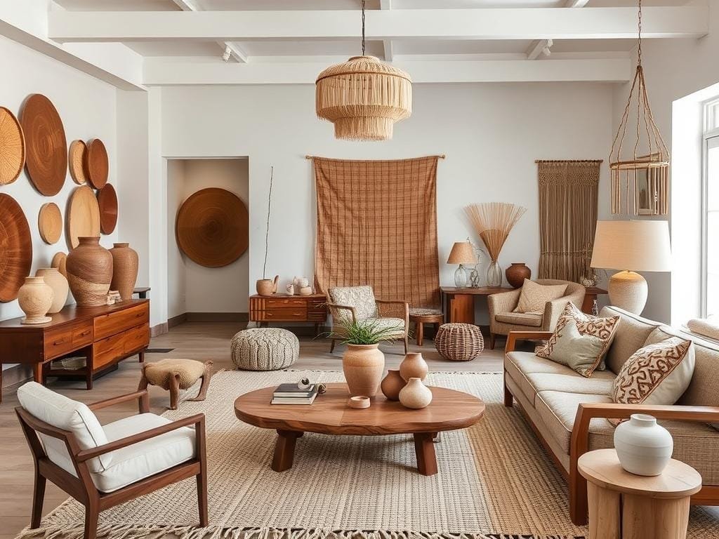 A living room with artisanal elements showcasing 2026 Home Interior Design Trends