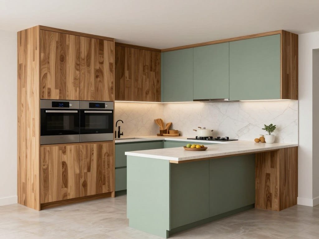 A small kitchen designed for 2026 with space-saving features, integrated appliances, and a warm color palette