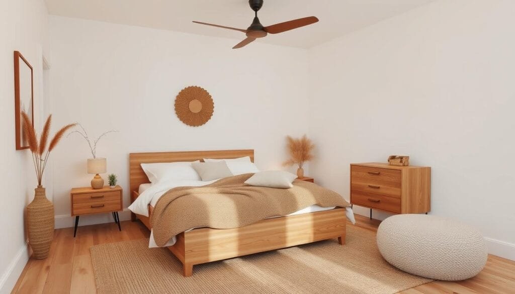 A warm minimalist bedroom showcasing 2026 Home Interior Design Trends
