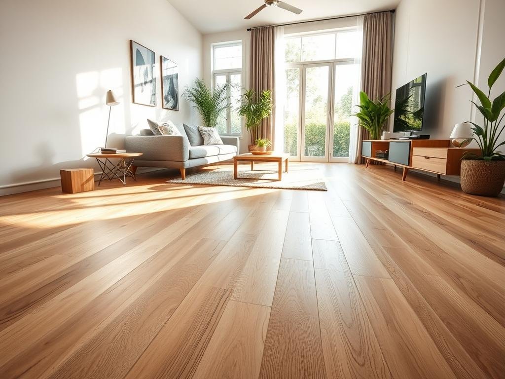 Bamboo flooring in a modern sustainable living room