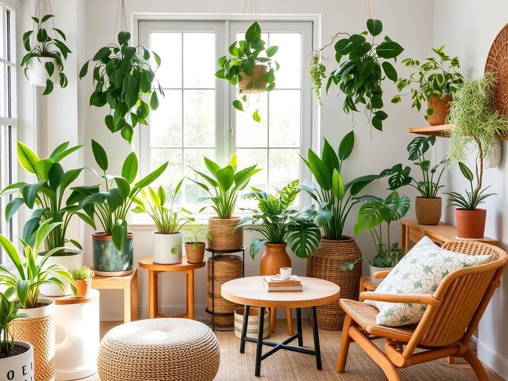Budget-friendly biophilic design with indoor plants and natural materials