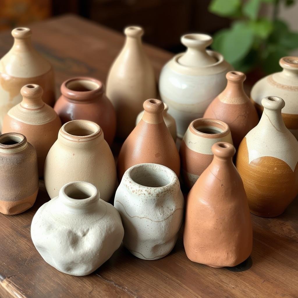 Collection of organic-shaped ceramics in 2026 Boho Interior Design Trends