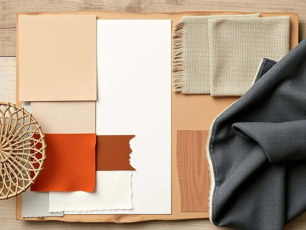 Color palette board showing 2026 coastal design colors including warm neutrals, sea glass greens, and muted blues