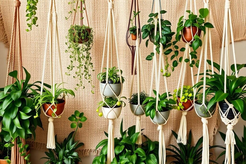 Creative plant display with macramé hangers in 2026 Boho Interior Design Trends