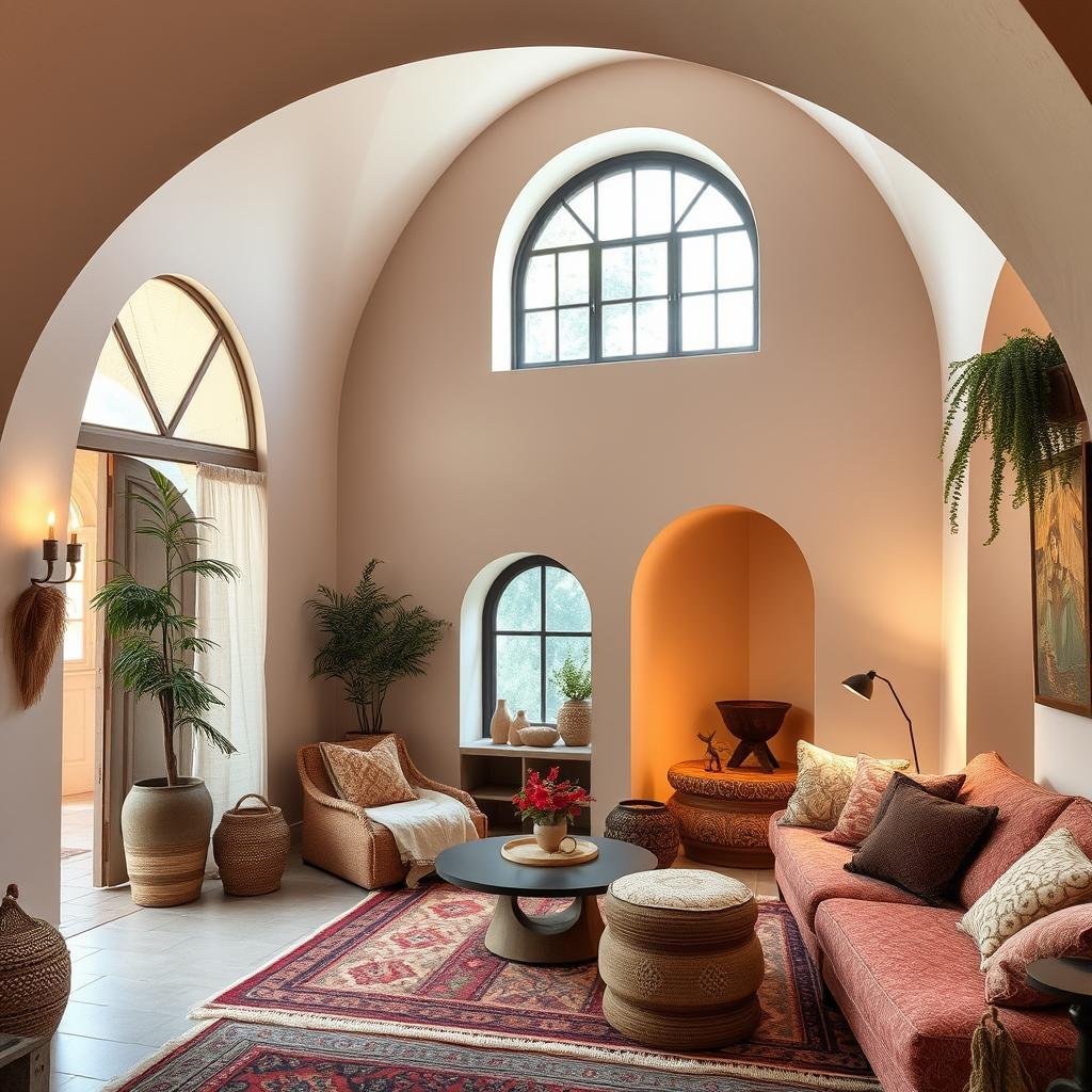 Curved architectural elements in a Boho interior for 2026 Boho Interior Design Trends