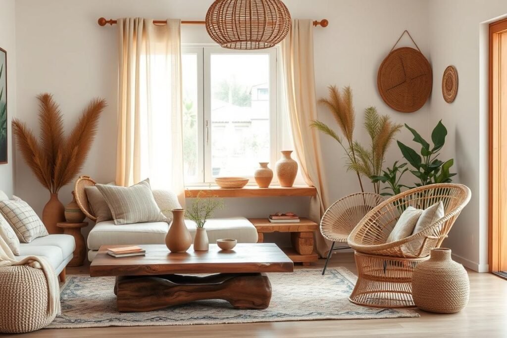 Handcrafted sustainable furniture showcasing 2026 Boho Interior Design Trends