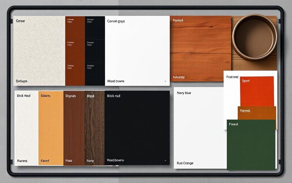 Industrial color palette showing neutrals with accent colors Industrial color palette showing neutrals with accent colors