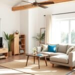 Living room with budget-friendly multi-functional furniture and natural light