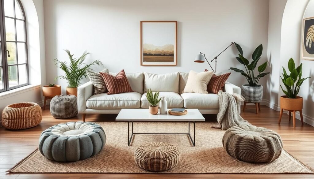 Modern Boho living room with clean lines exemplifying 2026 Boho Interior Design Trends