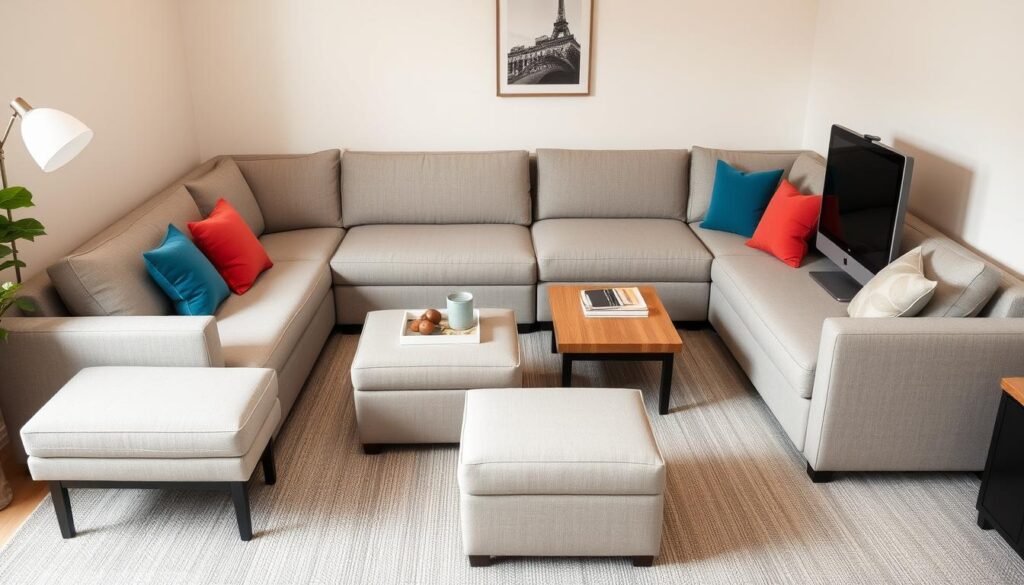 Modular furniture arrangement in a small living space