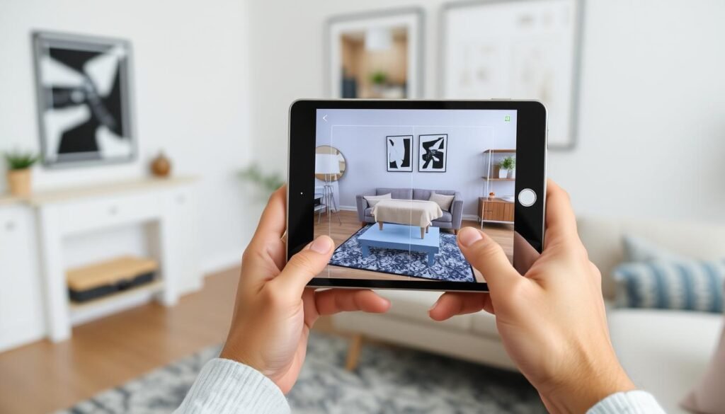 Person using AR app to visualize furniture in their space