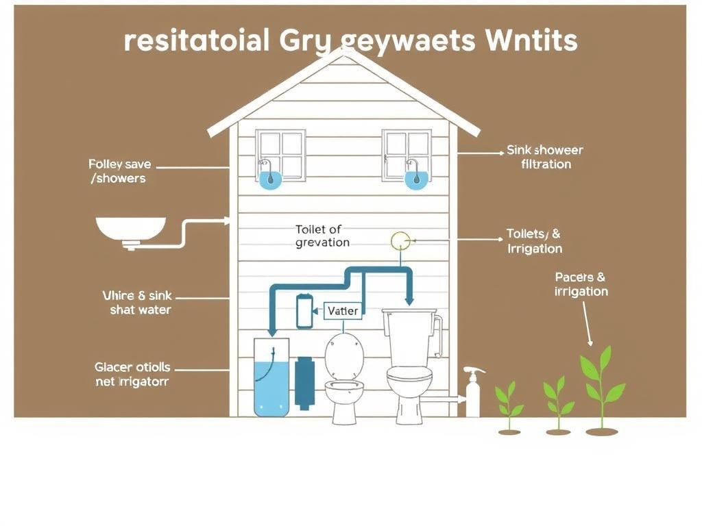 Simple diagram showing how a residential greywater system works to recycle water