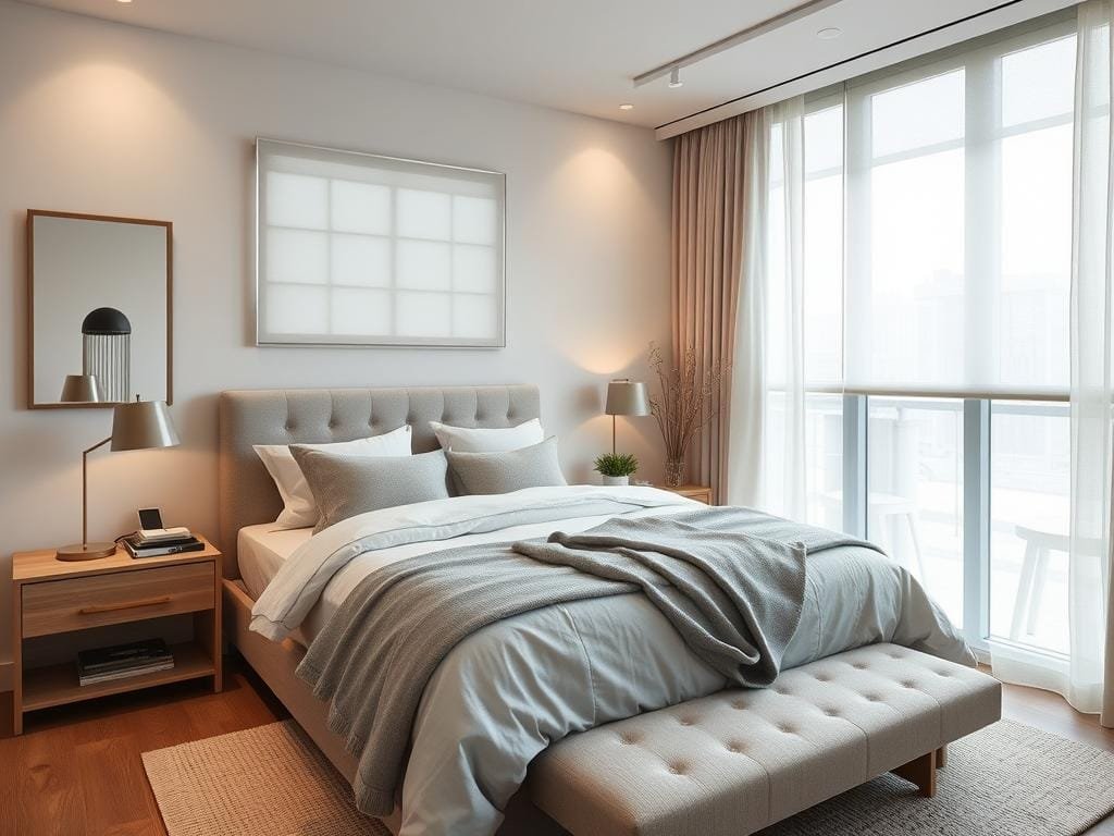 Smart bedroom with wellness features and natural materials