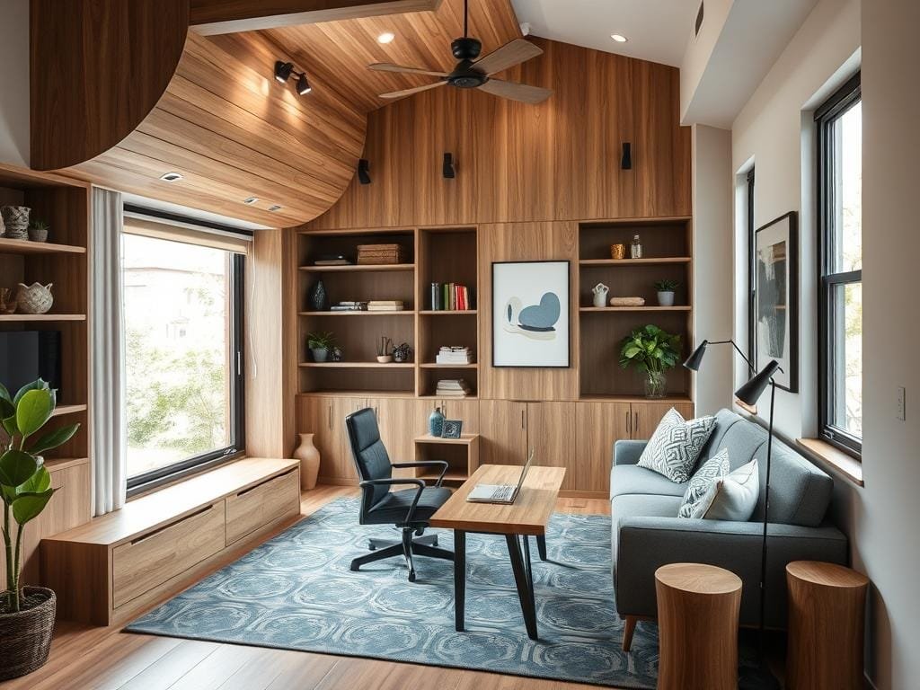 Smart home office with flexible features and natural materials