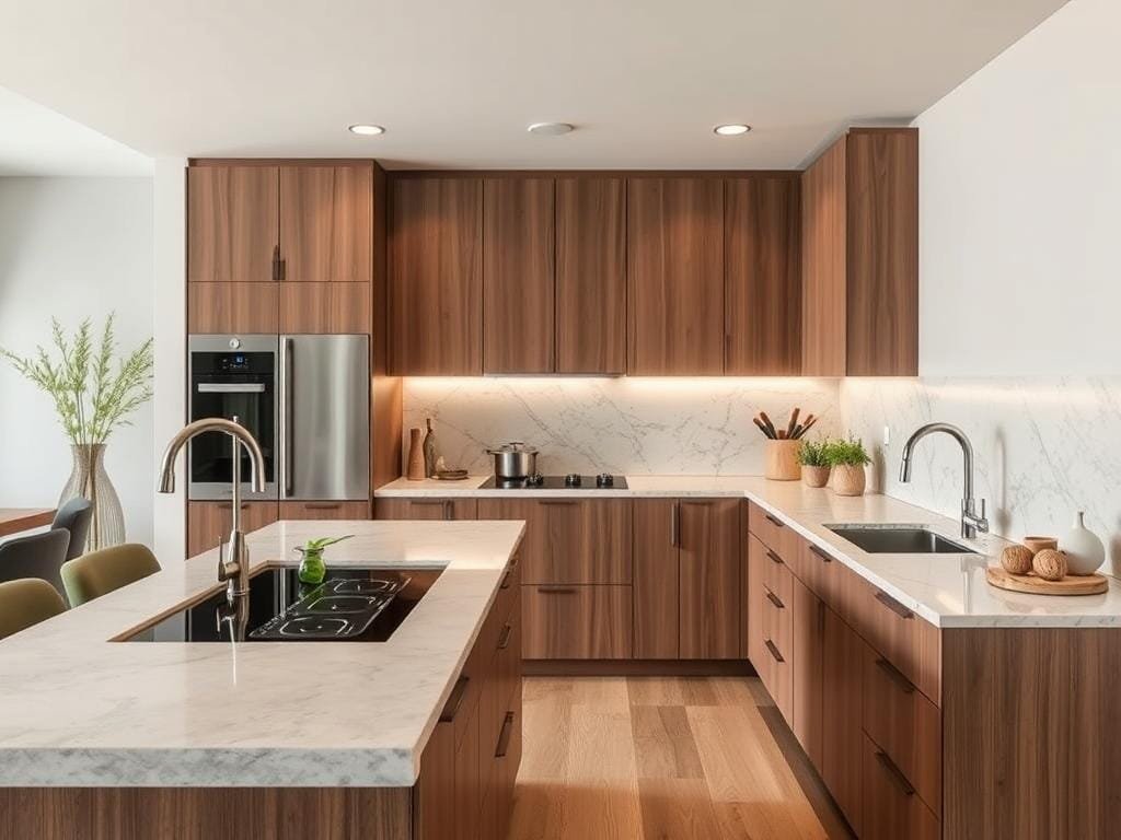 Smart kitchen with integrated technology and natural materials