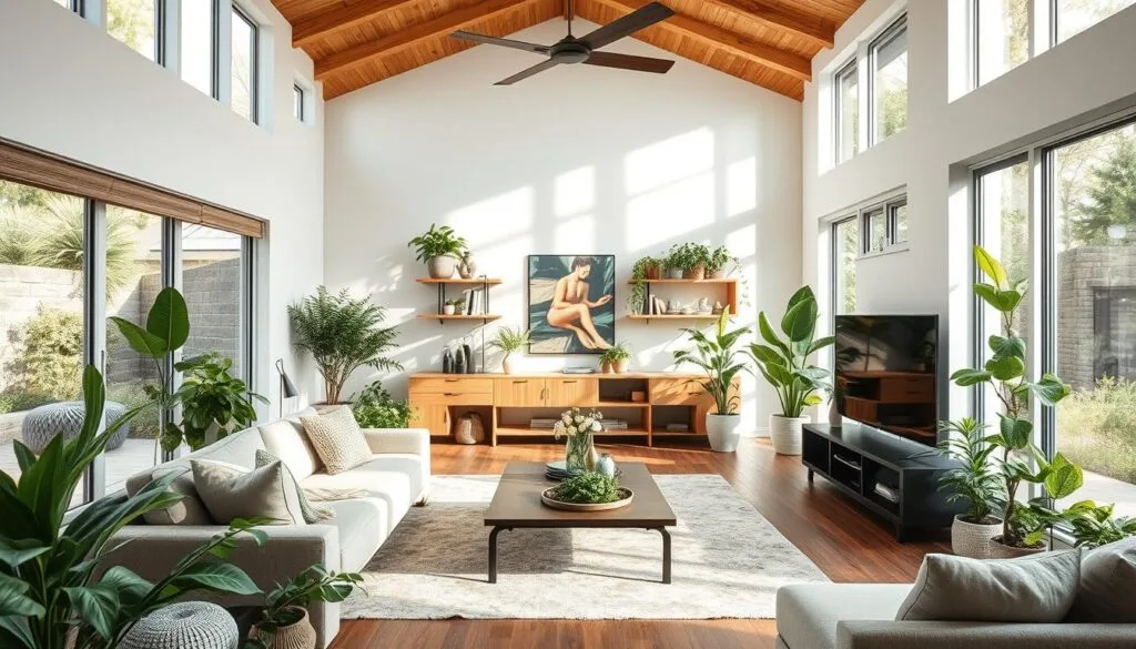 Sustainable smart home features including solar integration and natural materials