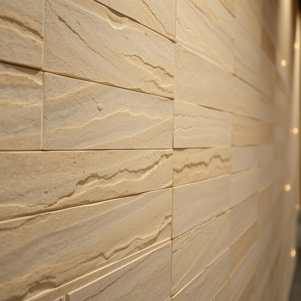 Textured stone wall with embedded smart lighting