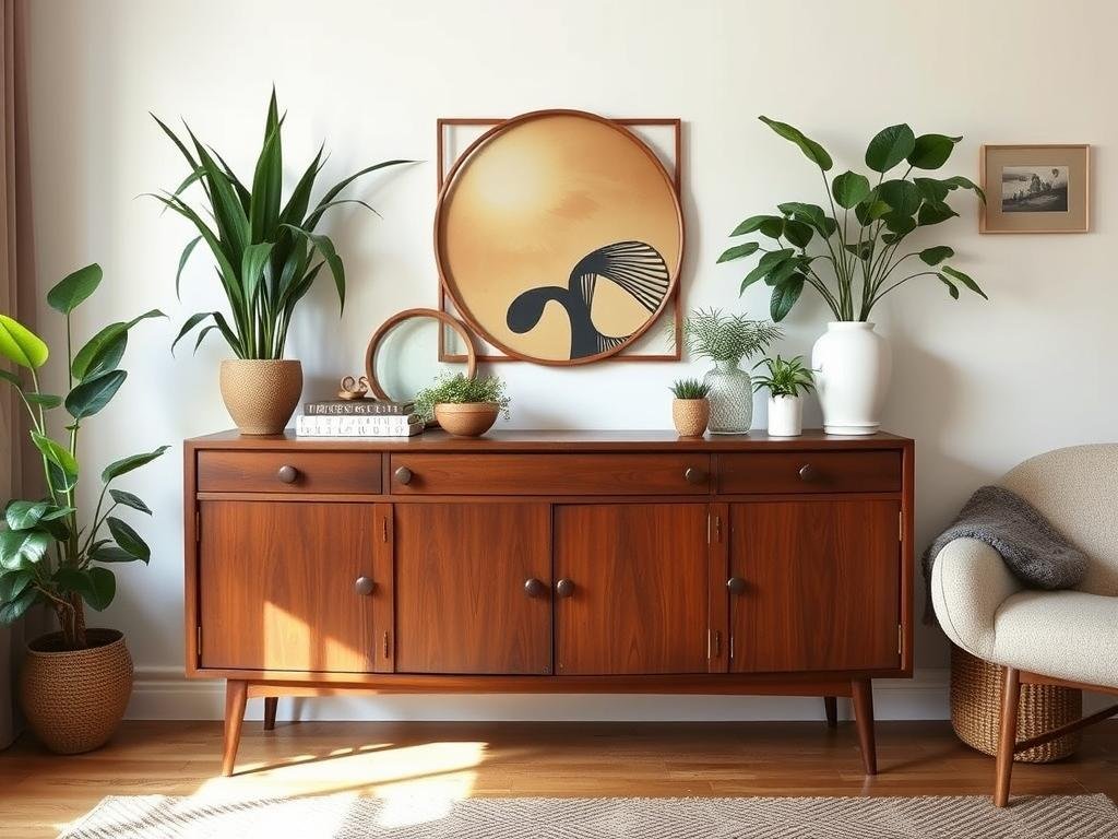 Vintage mid-century sideboard refinished and styled in a modern eco-friendly home