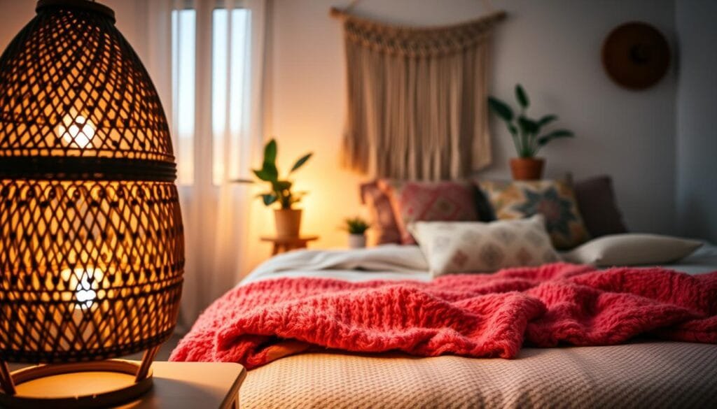 boho bedroom lighting ambience
