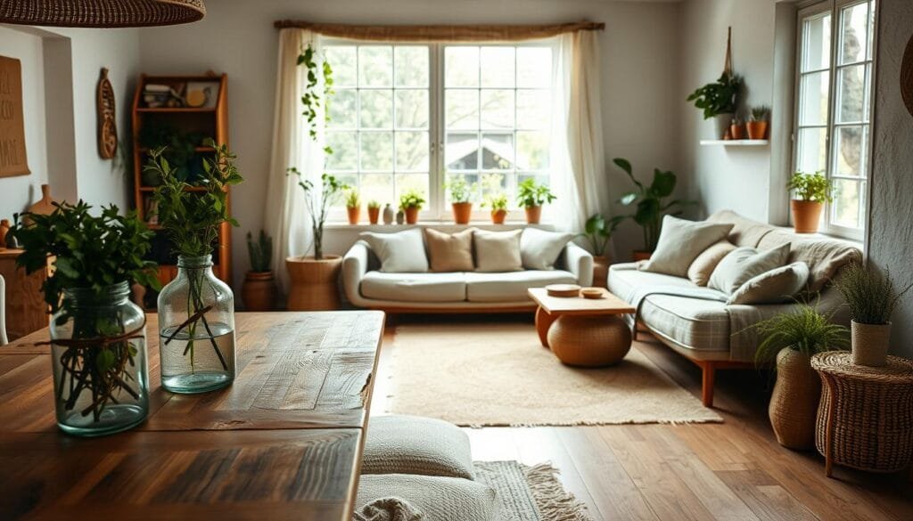 lived-in interior design with sustainable elements