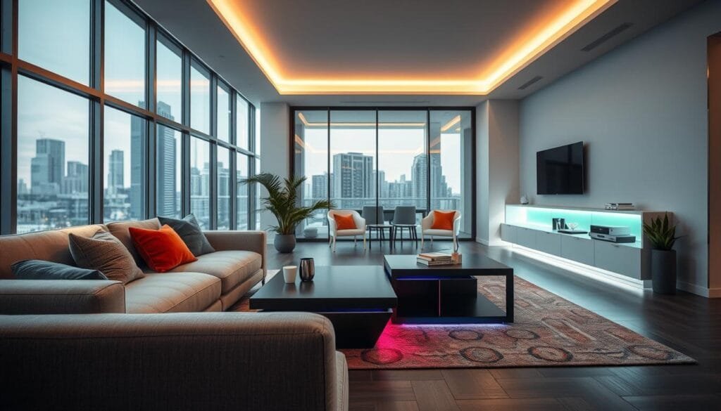 multifunctional living space with smart lighting