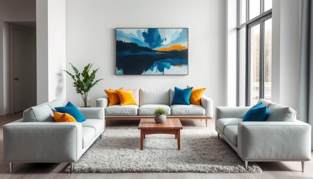 minimalist living room with bold accents