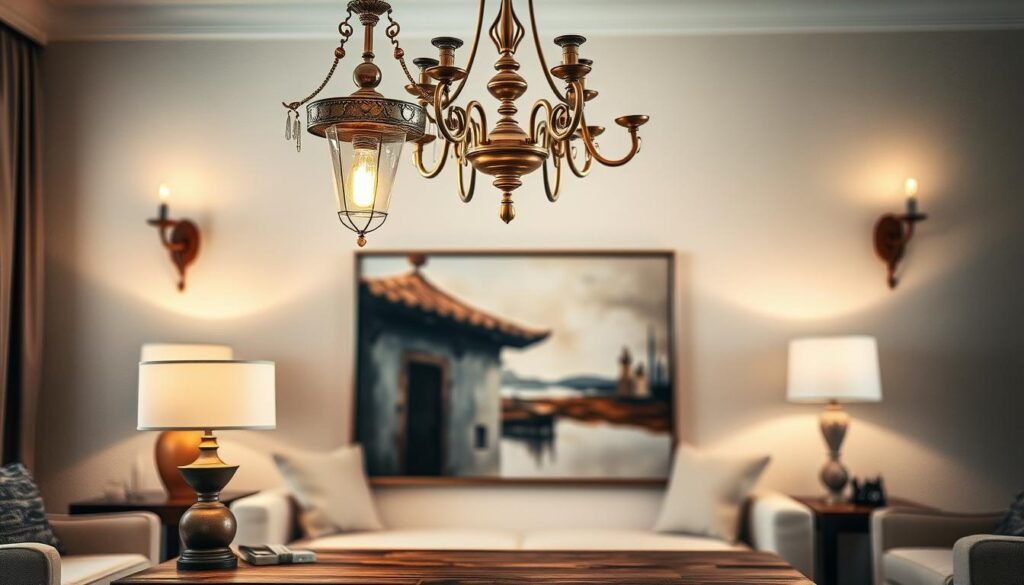 mixing antique and modern lighting fixtures